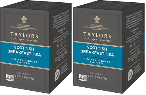 Taylors of Harrogate Scottish Breakfast Black Tea Individually Wrapped Bags, Strong, Malty and Full, Caffeinated, Enjoy Hot or Iced, 50 Teabags (Pack of 2)