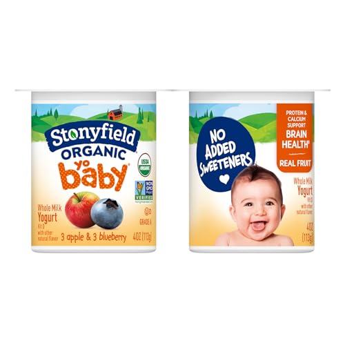 Stonyfield Organic YoBaby Yogurt Cups, Apple & Blueberry, 6 Ct - Nutritious, Whole Milk Yogurt with Probiotics, 4 oz. Each