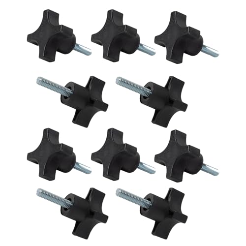 POWERTEC 10 Pack 1/4"-20 4 Point Knobs with 1" Threaded Stud, Thumb Screw Knobs with Bolts for Lawn Mower, Umbrella Base, Woodworking Tools & Jigs, Clamps (QNB3008-P2)