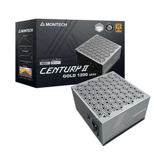 MONTECH Century II - 1200W High-End ATX Gaming Power Supply - 80 Plus Gold & Cybenetics Platinum - Fully Modular - ATX 3.1 & PCIe 5.1 Ready with 12V-2x6 Cable - 10 Years Warranty