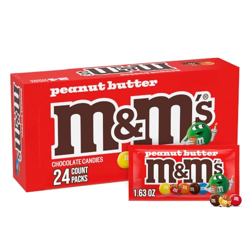 M&M'S Peanut Butter Chocolate Candy Singles Size, Bulk Candy Individually Wrapped, 1.63-Ounce, 24-Count Box