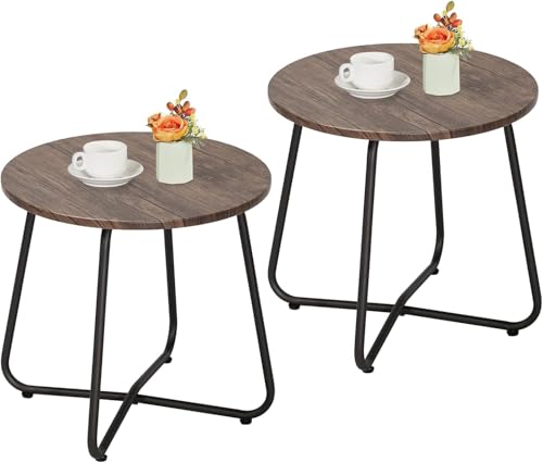 VECELO Patio Outdoor Side Snack Table,Small Round Anti-Rust Metal Style for Garden Balcony,Yard,Living Room