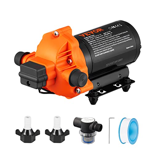 VEVOR Water Pressure Diaphragm Pump, RV Water Pump, Fresh Water Pump110V AC, 3.3 GPM, Pressure Adjustable, Self Priming Sprayer Pump with Pressure Switch for RV Camper Marine Boat Lawn, FCC Certified