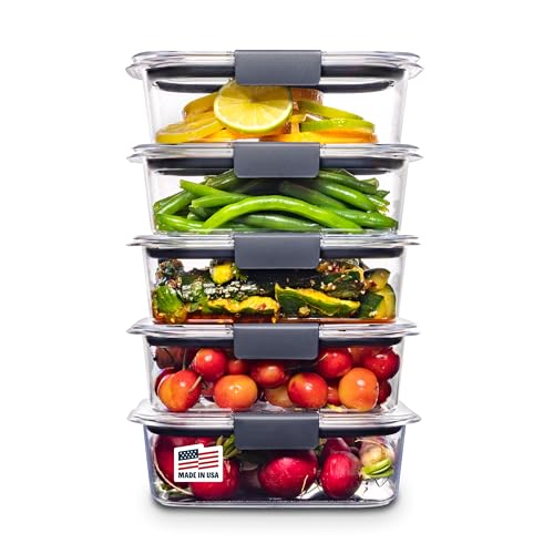 Rubbermaid Brilliance Tritan Plastic Food Storage Containers BPA Free Airtight Lids Ideal for Lunch Meal Prep & Leftovers Set of 5 (3.2 Cup)
