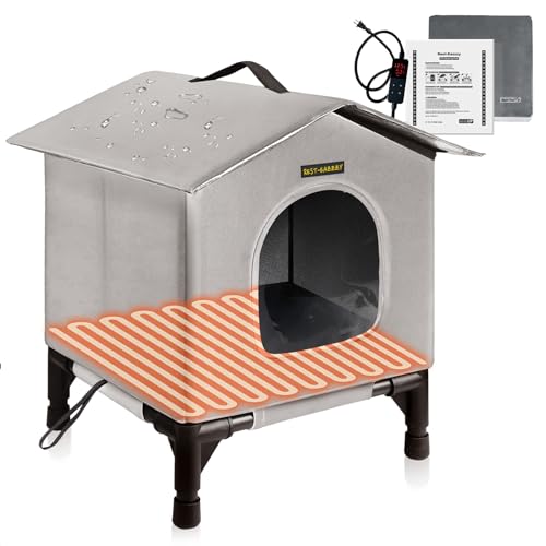 Rest-Eazzzy Heated Cat House for Outdoor Cats, Waterproof, Fully Insulated Shelter for Stray and Feral Cats, Great for Cat Houses for Outdoor Cat and Cat Beds for Indoor Cats (Grey-Heat, Medium)