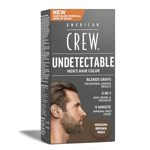 American Crew Undetectable Men’s Hair Color, Demi-Permanent Dye, Natural-Looking Gray Coverage for Men, Ammonia-Free, 004 Medium Brown, 1 pack