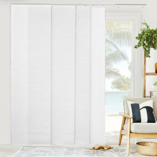 CHICOLOGY Panel Track Vertical Blinds for Sliding Patio Doors, Room Dividers and Closet Covers, Four Woven Panels 23 in Wide Each, Adjustable Track 46-86 in W, Height Trimmable Up to 96 in, White