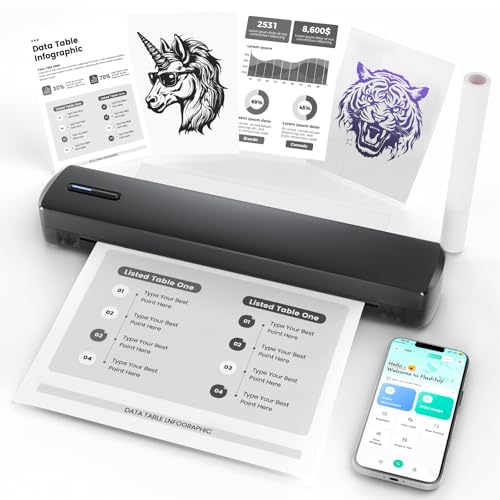 Portable Thermal Printer - Tattoo Stencil Machine - Wireless Bluetooth Inkless Printer, Supports 8.5 x 11 Letter A4 A5 Sizes, Perfect for Business Travel Home Tattooist - Laptop Smartphone and PC