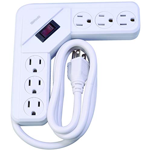 Southwire Woods L-Shaped Power Strip - 6-Outlets - Overload Safety Feature - 4-Foot Power Cord - Right Angle Design - White - UL Listed Strip