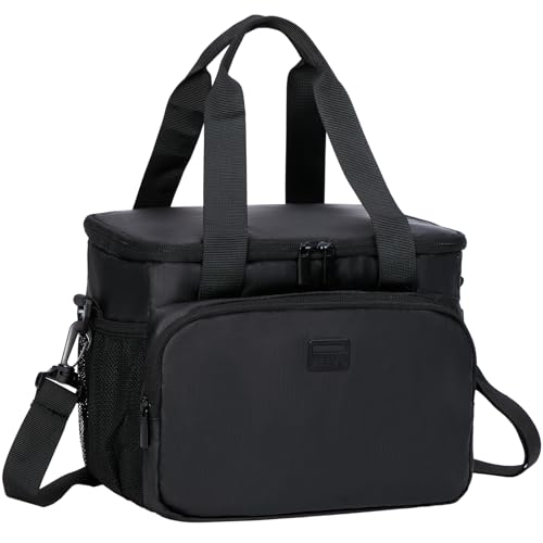 ZEEMO Insulated Lunch Bag for Men Women, Cooler with Adjustable Shoulder Strap, Leakproof Box for Work, Picnic, Medium Size, Black