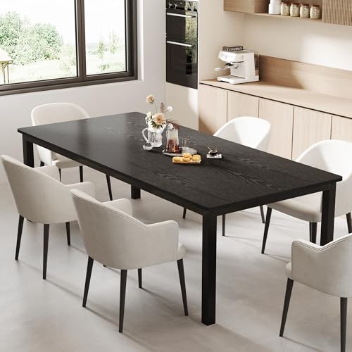 GarveeHome 78.7 in Industrial Dining Table for 6, Wooden Long Dinner Table with Mortise Tenon Design, Kitchen Table with Sturdy Metal Legs, for Dining Room Home Office Living Room, Black