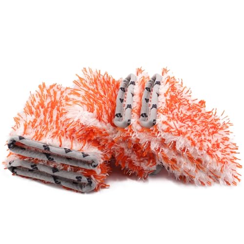 SPTA Microfiber Car Wash Mitt for Small Area, 5Pcs Ultra Absorbent Car Wash Gloves, Plush Fiber Cloth Material, Safe Washing with Any Soap, Bucket, Foam Gun, Foam Cannon, 6.5Inch x 5.5Inch Size