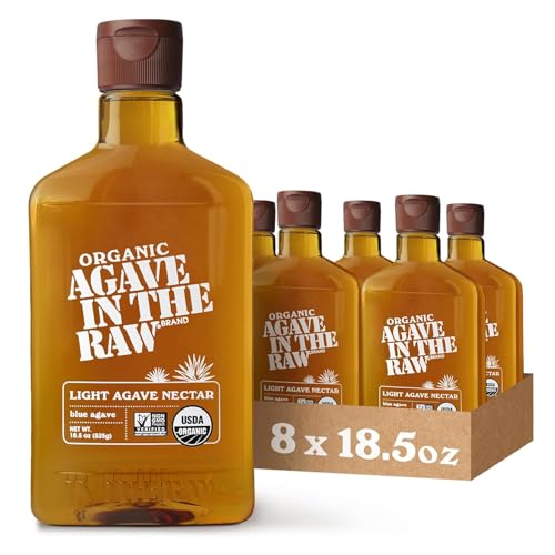 Organic Agave In The Raw Agave Nectar, 18.5 oz., 8 Pack, Made With Blue Agave From Mexico, USDA Organic, Non-GMO Project Verified, Kosher Vegan and Low Glycemic Index