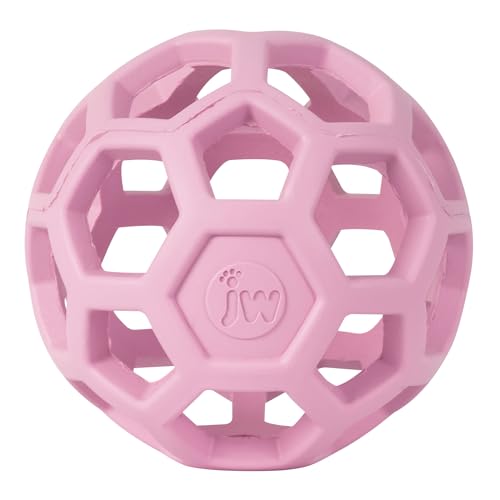 JW Pet HOL-ee Roller™, Dog Toy Puzzle Ball, Natural Rubber, Small (3 Inch Diameter), Pink