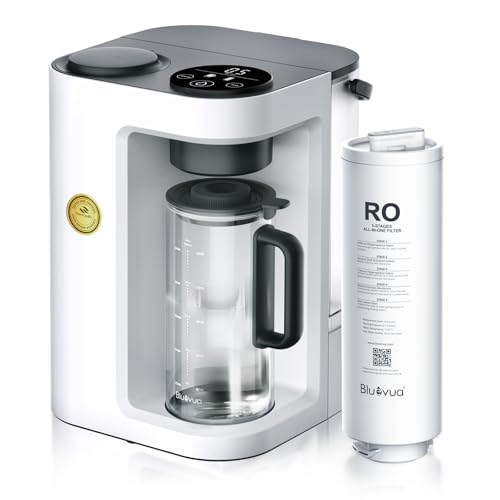 Bluevua RO100ROPOT-Lite Countertop Reverse Osmosis Water Filter System, 3:1 Pure to Drain Ratio, Portable RO Filtration with Remineralization, No Installation, WQA Certified, 6-Stage White