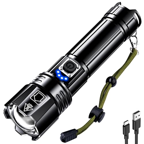AKNEAR Rechargeable LED Flashlight High Lumens, Super Bright Flashlights with Zoomable & USB C Rechargeable & 5 Light Mode & IPX7 Waterproof, Powerful Flash Light for Home, Hiking, Camping