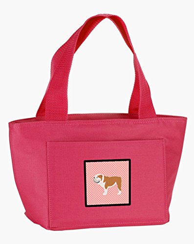 Caroline's Treasures BB3662PK-8808 English Bulldog Checkerboard Pink Lunch Bag Insulated Lunch Box Tote Bag for Women Adult Men, Reusable, Large, Pink