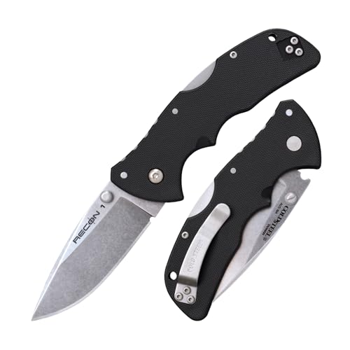 COLD STEEL Mini Recon 1 3" AUS10A Spear Point Blade 4" GFN Handle Folding Knife w/Tri-Ad Lock, Ambidextrous Pocket/Belt Clip
