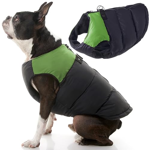 Gooby Green Polyester Dog Jacket - Large, 15.0 pounds +, Water Resistant, Fleece Lined Vest with Leash Ring - Cold Weather Coat for Small Breeds