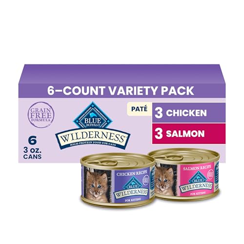 Blue Buffalo Wilderness Kitten Grain-Free Chicken Paté & Salmon Paté Wet Cat Food with DHA, High-Protein & Made with Natural Ingredients, Supports Healthy Growth & Development, 3-oz. Each (6 Count)