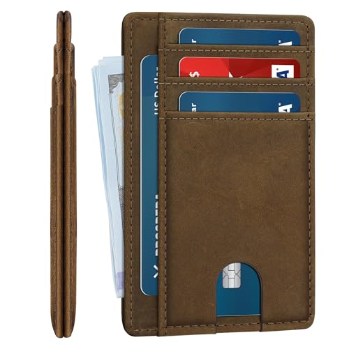 furid Slim Genuine Leather Wallet: Minimalist RFID Small Card Wallet for Men with ID Window - Front Pocket Comfortable Fit - 0.11-inch Ultra Thin Credit Card Holder for Men's Gift