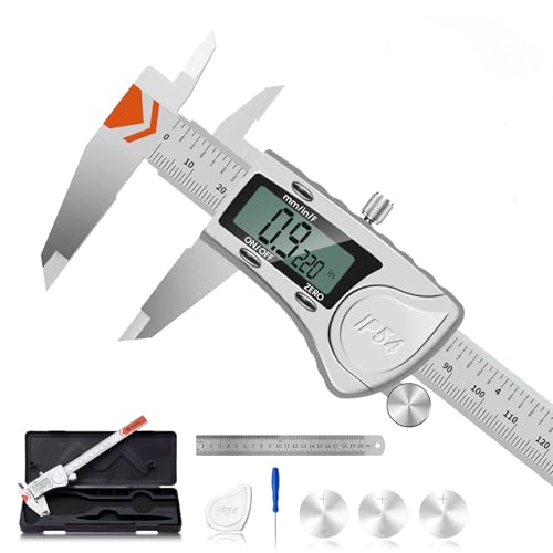HARDELL Digital Caliper, IP54 Waterproof Caliper Measuring Tool with 3-Batteries & Extra Cover, All Stainless Steel Heavy-Duty Vernier Caliper Micrometer, Inch/MM/Fraction for DIY/3D-Printing