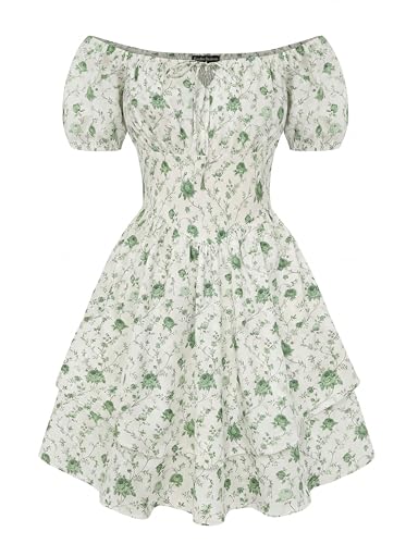 Scarlet Darkness Floral Corset Dress Summer Dresses for Women Girls 2026 Short Milkmaid Sundress with Pocket Green Floral M