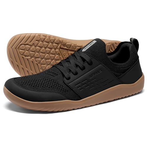 AIRHAS Mens Barefoot Shoes with Wide Toe Box Gym Workout Sneakers for Men Zero Drop Walking Shoes(Black/Gum,7.0)