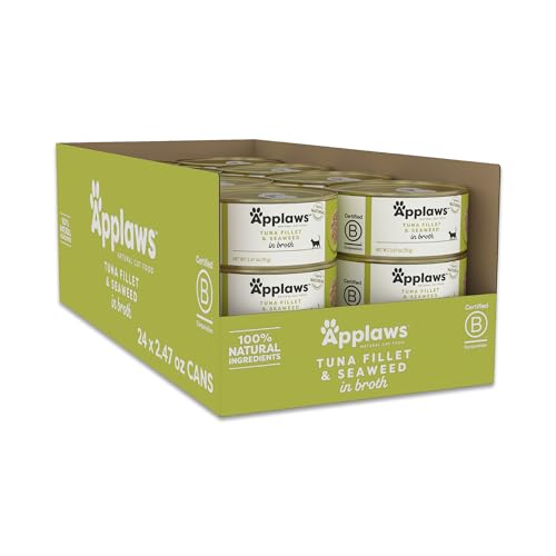 Applaws Natural Wet Cat Food, 24 Count, Limited Ingredient Canned Wet Cat Food, Tuna with Seaweed in Broth, 2.47oz Cans