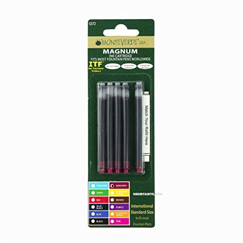 Monteverde USA Magnum Ink Cartridges - Burgundy - Rich and Bold High-Capacity Ink for Smooth Writing, Compatible with Most Fountain Pens, 5-Pack Blister