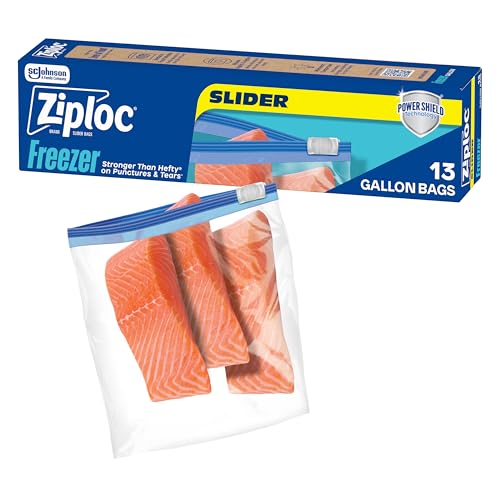 Ziploc Gallon Food Storage Freezer Slider Bags, Power Shield Technology for More Durability, 13 count