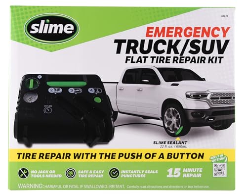Slime 50139 Flat Tire Puncture Emergency Kit, Includes Sealant and Tire Inflator Pump, Analog, Suitable for Cars and Other Highway Vehicles, 10 Min Fix
