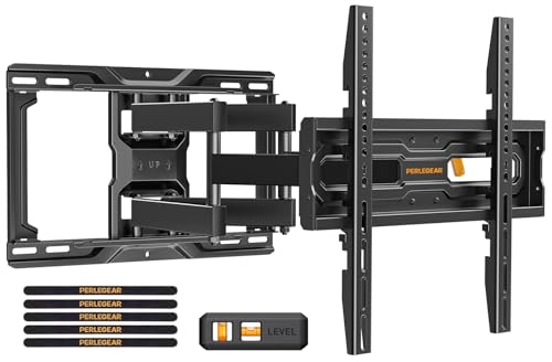 Perlegear Full Motion TV Wall Mount for 26-74 inch TVs, Height Adjustable TV Mount, Pre-Assembled Wall Mount TV Bracket with Tool-Free Tilt, Swivel, Fits 16” Studs, 99 lbs, Max VESA 400x400mm, PGMF21