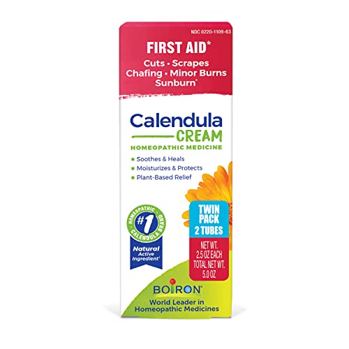 Boiron Calendula Cream for Relief from Rashes, Skin Irritations, Razor Burn, Insect Bites, or Sunburns - Non-Greasy and Fragrance-Free - 5 oz (2 Pack of 2.5 oz)