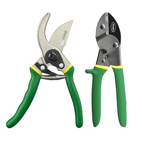 Miracle-Gro 2-Piece Pruning Shears Set – Includes 8 in. Bypass Pruner for Live Plants and 8 in. Anvil Pruner for Dry Stems – Sharp Carbon Steel Blades and Comfort Grip Handles for Garden and Yard Use