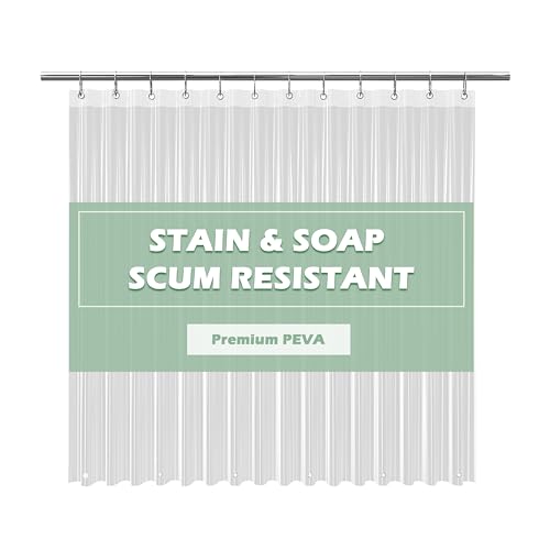 EHZNZIE Clear Shower Curtain Liner Light Weight PEVA, Shower Liner 72x72 Inches, Waterproof, No Chemical Smell with 12 Rust Proof Metal Grommets Holes for Bathroom Shower Curtain