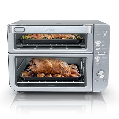 Ninja Air Fryer Toaster Oven Combo | Double Stack XL | 12-in-1 | Fits 4.5 lb Chicken & 6lbs of Wings | Smart Finish Cook 2 Different Meals at Same Time | Countertop Oven | Stainless Steel | DCT601