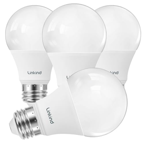 Linkind A19 LED Light Bulb, 60W Equivalent, 2700K Soft White Light Bulbs, 800 Lumens 8.5W Non-Dimmable LED Bulbs, E26 Standard Base, Energy Efficient for Bedroom Home Office, 4 Packs