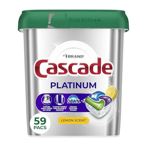 Cascade Platinum Dishwasher Pods, Dishwasher Detergent, Dish Detergent Soap, Lemon, 59 Count