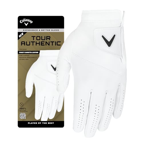 Callaway Golf Tour Authentic Glove (Cadet (Shorter Fingers), Medium/Large, White, Worn on Left Hand)