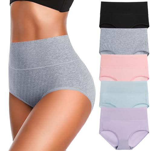 JojoQueen Underwear for Women Women's Soft Cotton Underwear Panties Ladies Cotton High Waist Comfortable Hipster Briefs Underwear Women Light colors