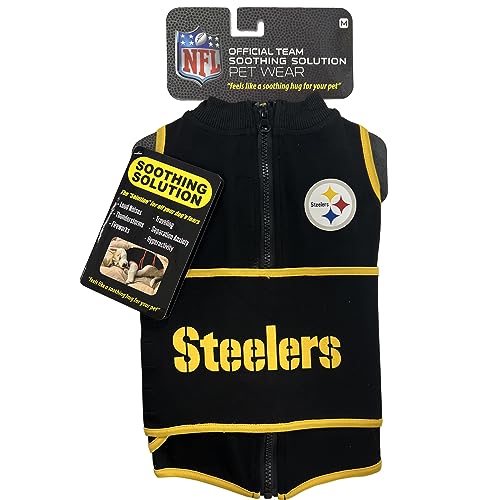 NFL Pittsburgh Steelers Dog Anxiety Shirt Calming Soothing Solution Vest for Dogs/Cats with Anxiety, Fears, Fireworks, Loud Noises, Dark, Lonely Keeps Dogs Calm Feeling Safe, Relaxing Jacket, Medium