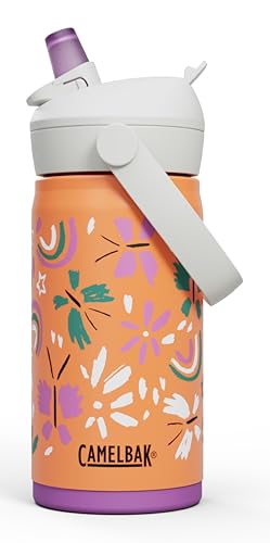 CamelBak Thrive Flip Straw Kids Bite Valve Stainless Steel Water Bottle Butterfly Rainbow, 12oz