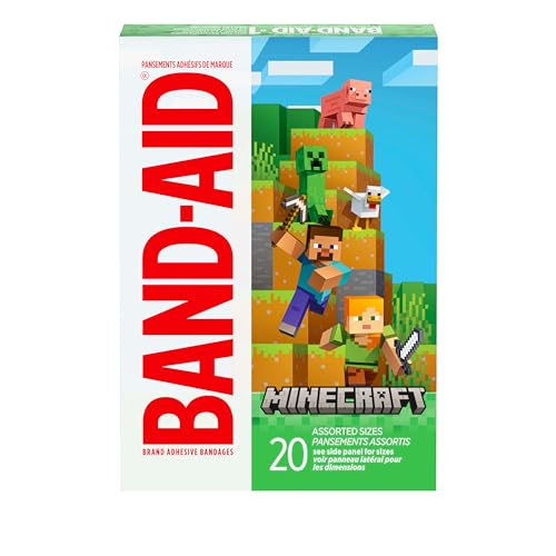 BAND-AID Brand Adhesive Children's Bandages for Minor Cuts & Scrapes, Wound Care Featuring Minecraft Designs, Fun Bandages for Kids and Toddlers, Assorted Sizes, 20 ct