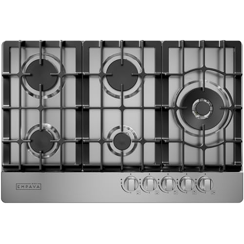 Empava Gas Cooktop 30 Inch, 5 SABAF Sealed Burners Made in Italy, Stove Top Bulit-in Ion Flame Ignition, NG/LPG Convertible,CSA Approved, Stainless Steel, Ideal for Kitchens,Apartments
