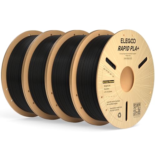 ELEGOO Rapid PLA Plus Filament 1.75mm Black 4KG, PLA+ 3D Printer Filament for 30-600 mm/s High Speed Printing, Dimensional Accuracy +/- 0.02 mm, 4 Pack 1kg Spool(2.2lbs)