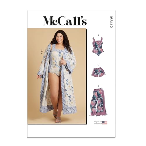 McCall's Easy to Sew Women's Bodysuit, Robe, Shorts and Pants Sewing Pattern Kit, Design Code M8412, Sizes 20W-22W-24W-26W-28W