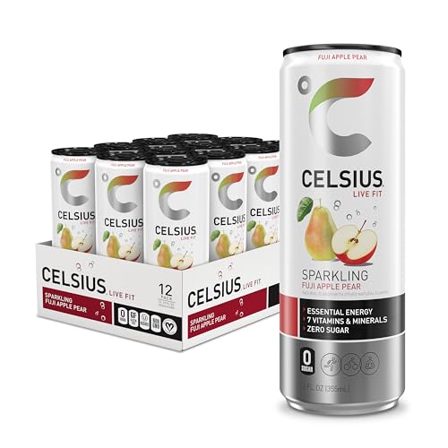 CELSIUS Sparkling Fuji Apple Pear, Sugar Free Energy Drink, 12 Fl Oz (Pack of 12)