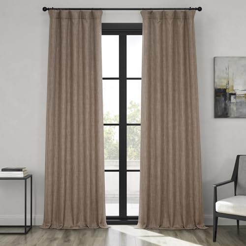 HPD Half Price Drapes - Faux Linen Curtains for Living Room (1 Panel) - 50W X 84L - Textured Room Darkening Curtains for Bedroom 84 Inches Long - Drapes for Home Decor, Dutch Cocoa