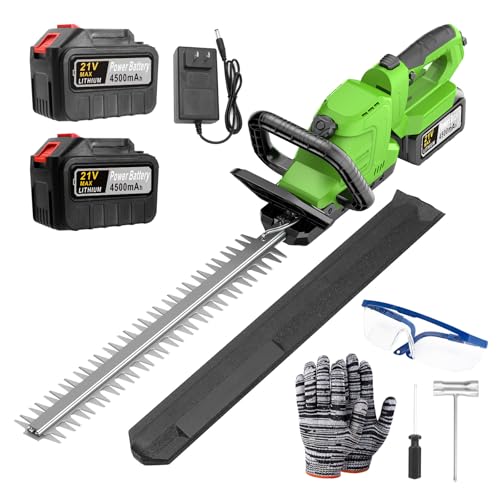 20" Hedge Trimmer Cordless, 21V Electric Hedge Trimmer with 2 Pack 4.5Ah Batteries and Charger Included, Goggles, Gloves, Small Bush Trimmer Garden Tools for Tree, Garden, Lawn, Yard, Garden Gifts